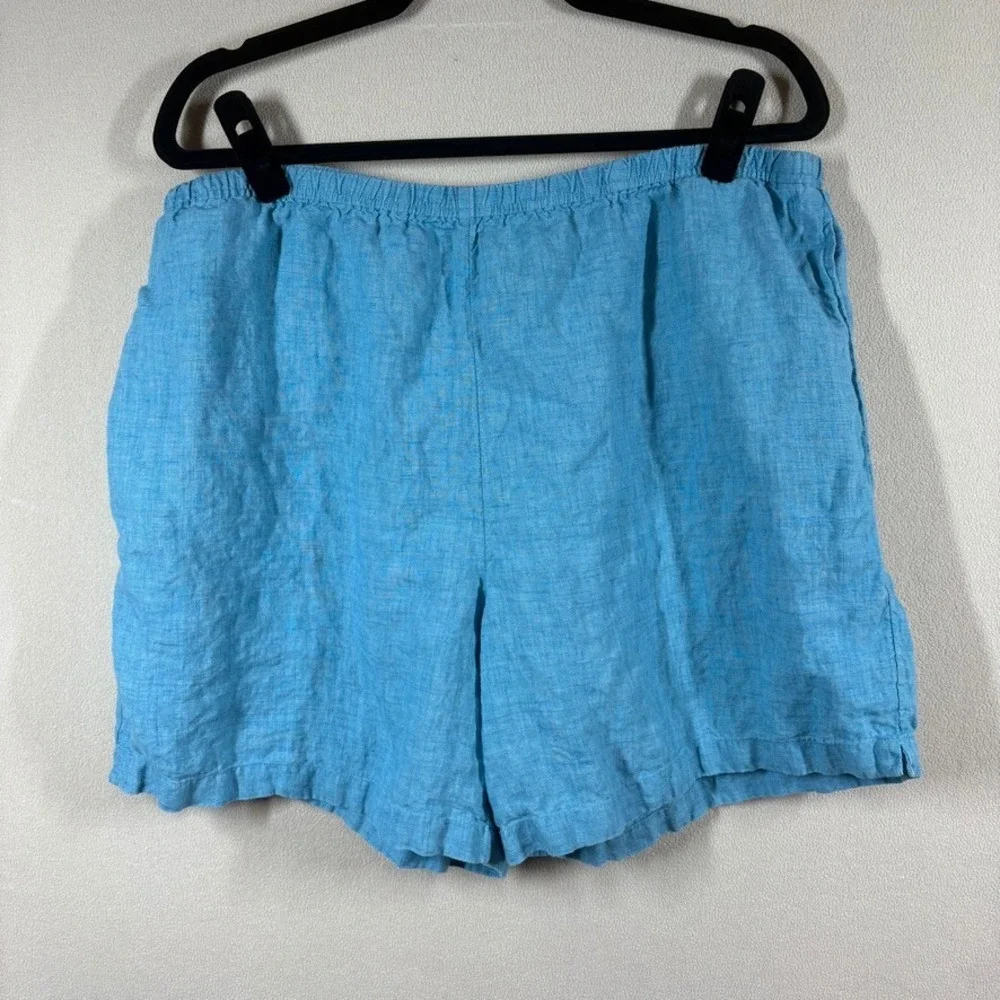 J. Jill Womens XL Teal Blue 100% Linen Elastic Waist Pocket Short Casual Classic